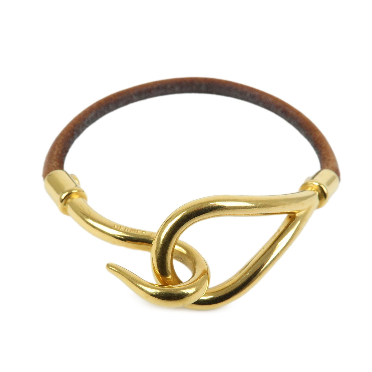 Hermes Jumbo Hook Braided Leather And Metal Brown Leather Bracelet Jewelry (Pre-Owned)