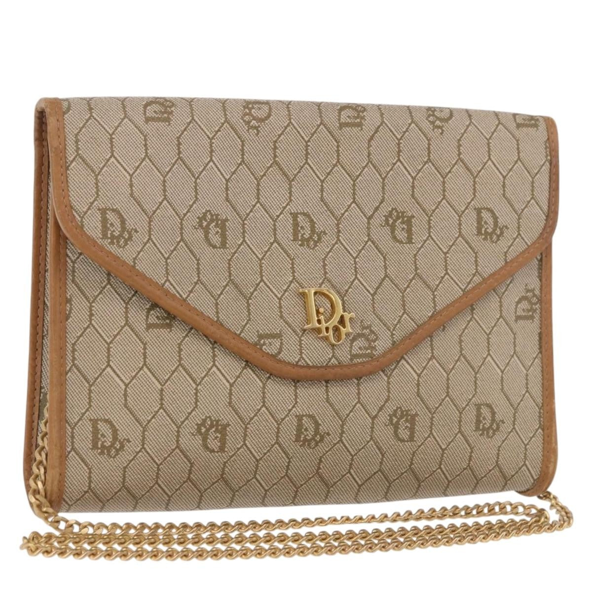 Christian Dior Vintage Honeycomb Chain Canvas Beige Canvas Shoulder Bag Bag (Pre-Owned)