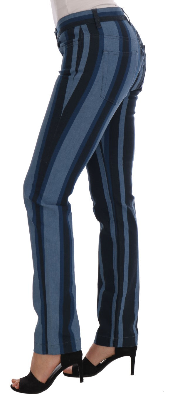 Dolce & Gabbana Chic Blue Striped Slim Fit Girly Women's Jeans