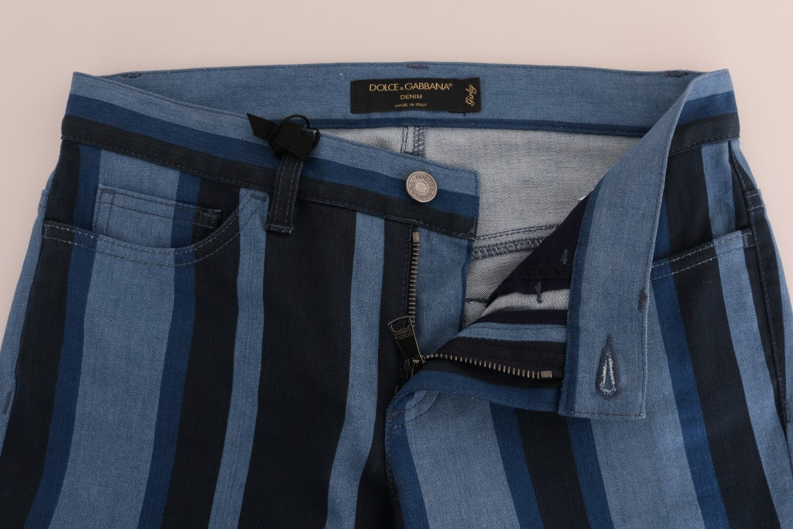 Dolce & Gabbana Chic Blue Striped Slim Fit Girly Women's Jeans