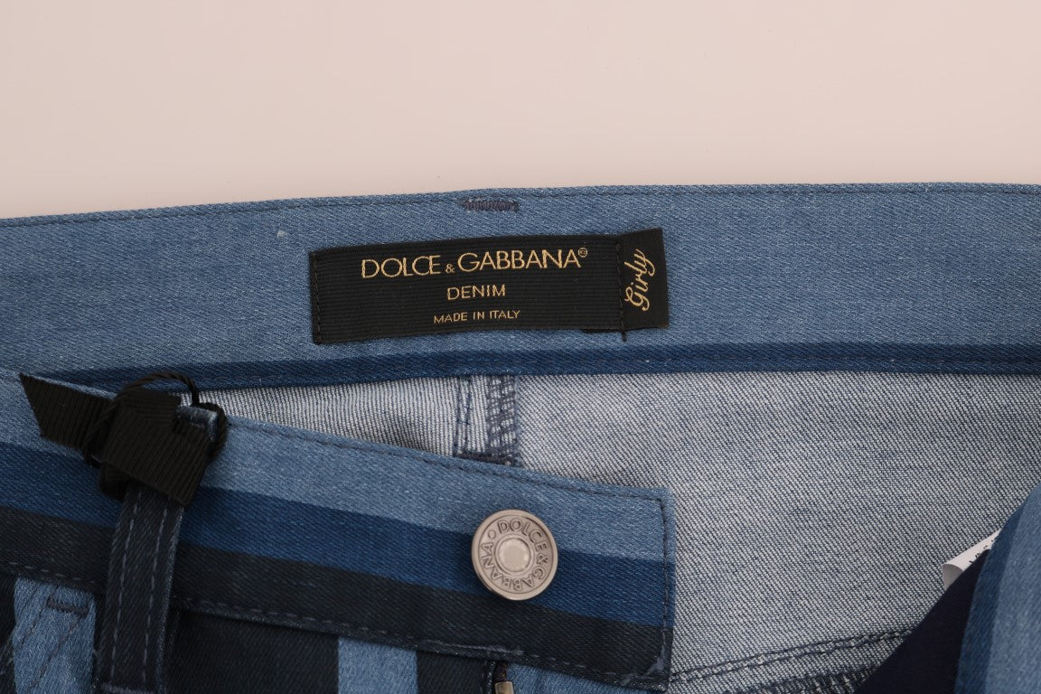 Dolce & Gabbana Chic Blue Striped Slim Fit Girly Women's Jeans