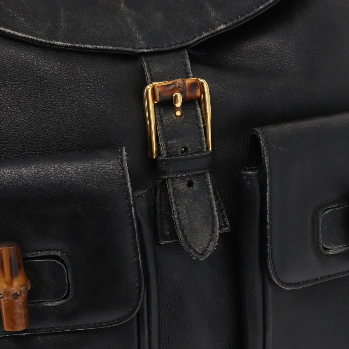 Gucci Vintage Bamboo Leather Black Leather Backpack Bag (Pre-Owned)