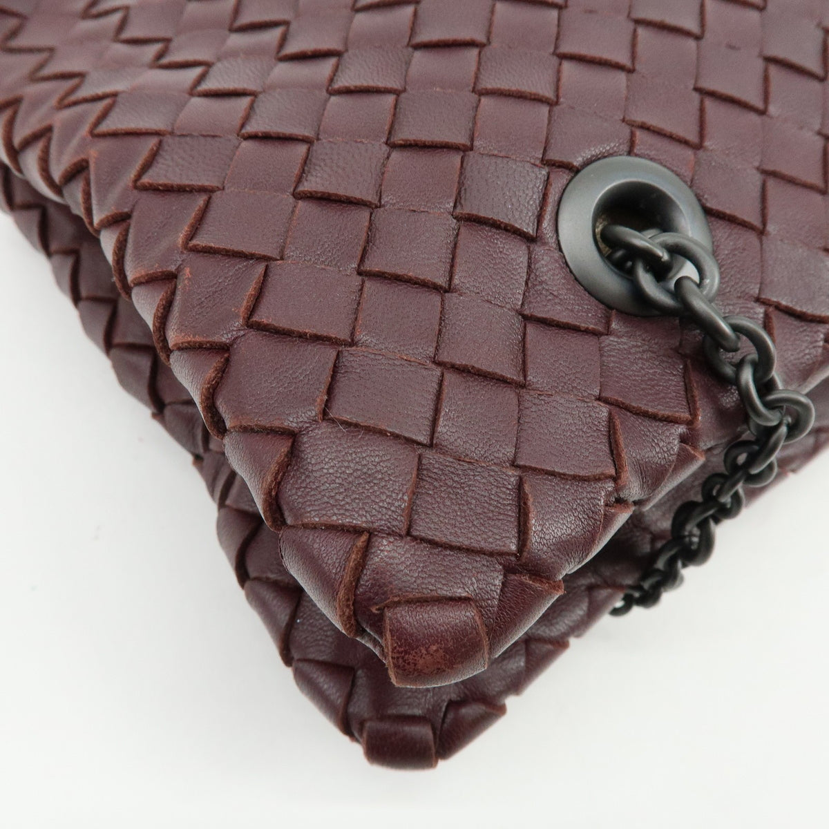 Bottega Veneta Double Chain Intrecciato Nappa Burgundy Leather Tote Bag Bag (Pre-Owned)