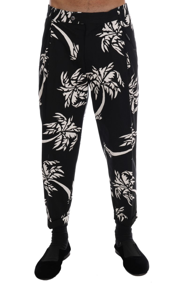 Dolce & Gabbana Black Tree Cotton Stretch Men's Pants