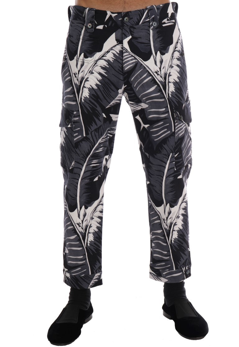 Dolce & Gabbana Gray Banana Leaf Cotton Men's Pants