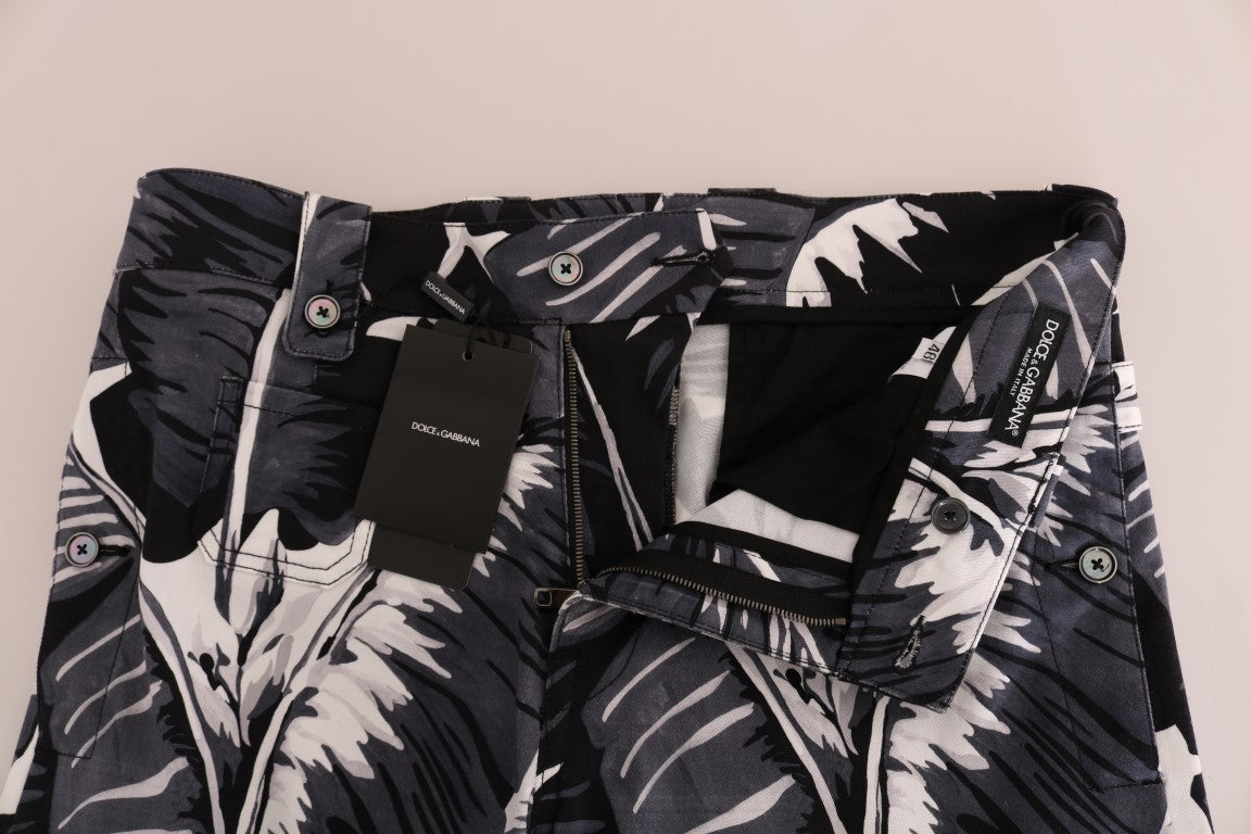 Dolce & Gabbana Gray Banana Leaf Cotton Men's Pants