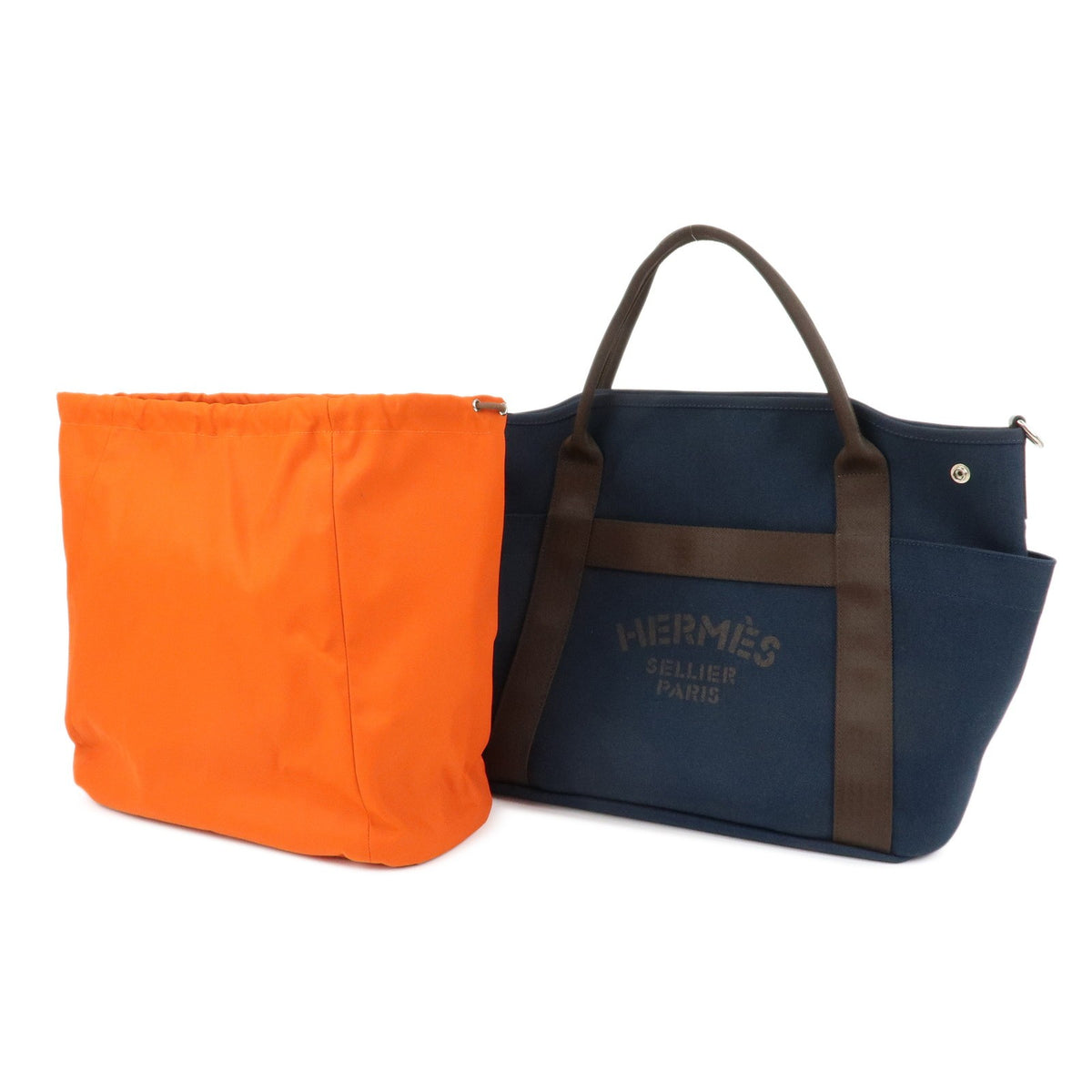 Hermes Sac De Pansage Groom Canvas Navy Canvas Handbag (Pre-Owned)