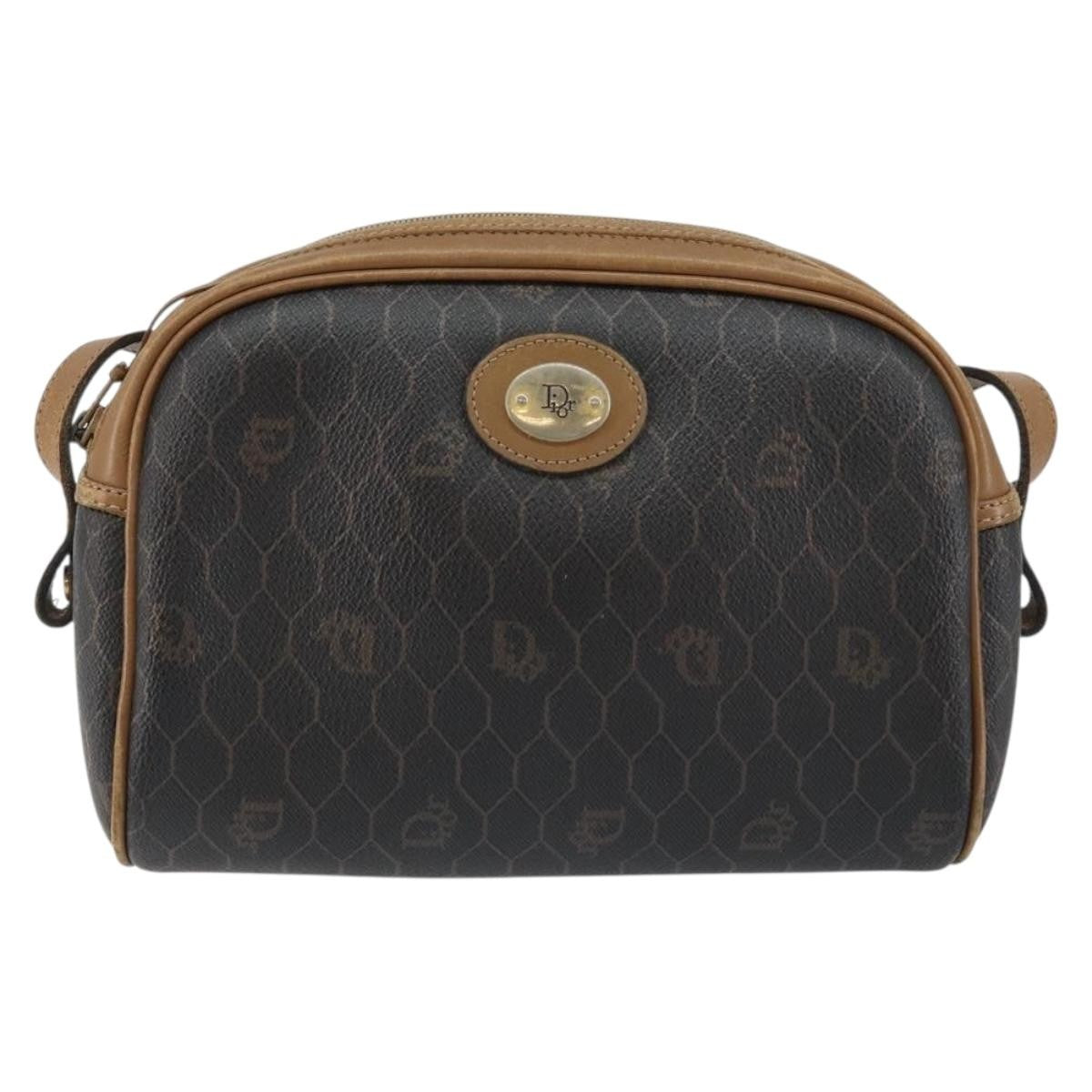 Christian Dior Vintage Honeycomb Zip Coated Canvas Black Canvas Shoulder Bag Bag (Pre-Owned)