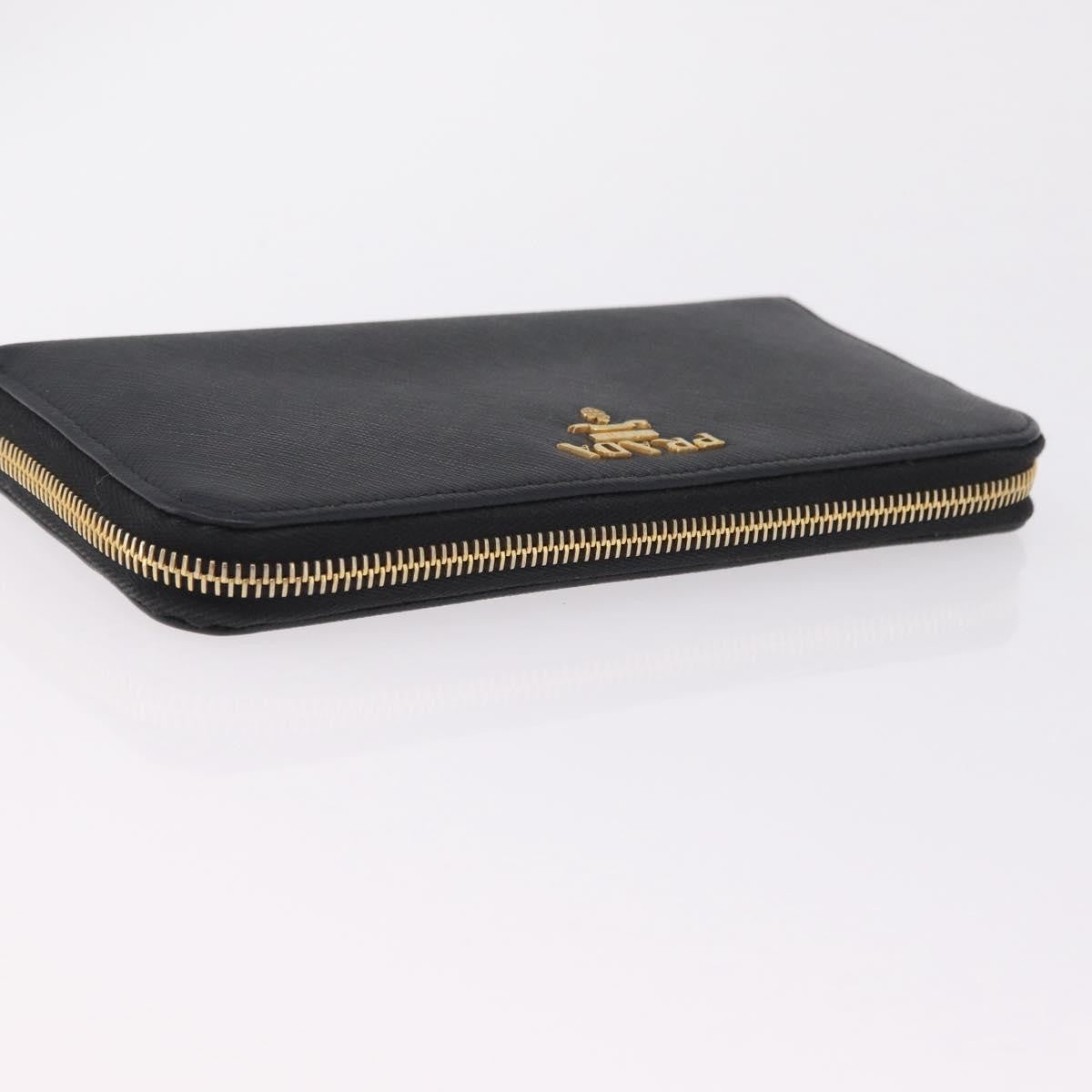 Prada Zip Around Tab Saffiano Leather Black Leather Wallets Accessory (Pre-Owned)