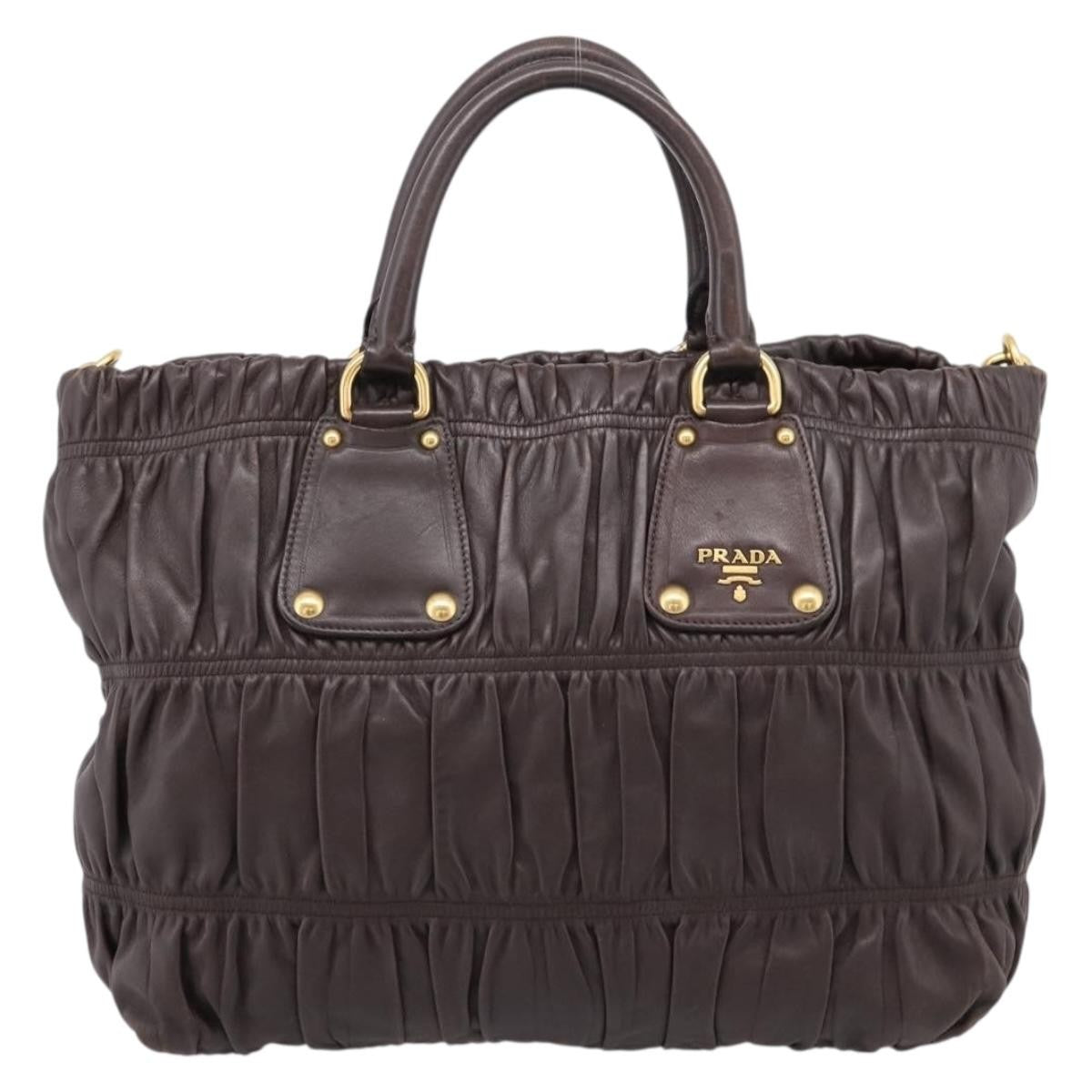 Prada Gaufre Nappa Leather Brown Leather Tote Bag Bag (Pre-Owned)