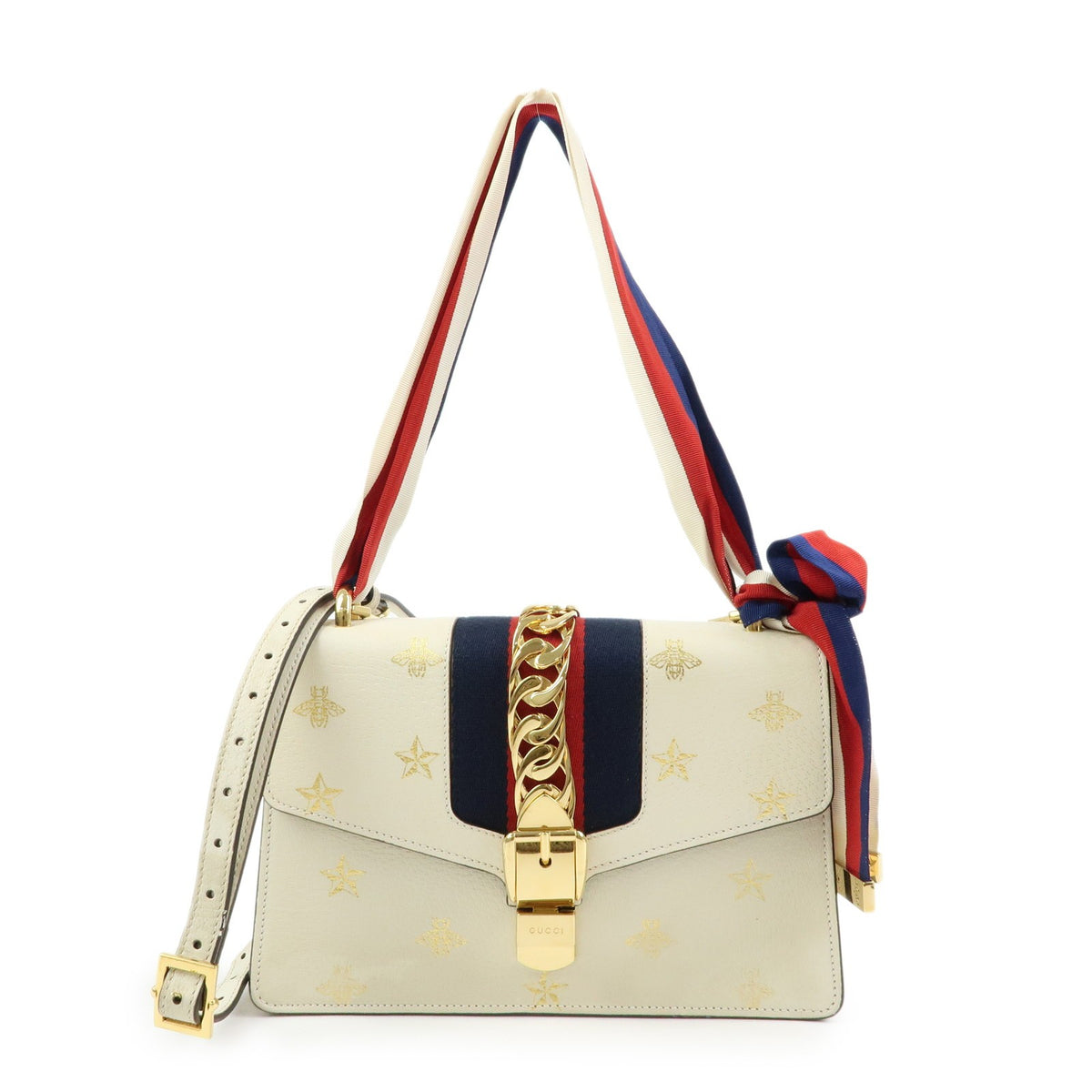 Gucci Sylvie Printed Leather Beige Leather Shoulder Bag Bag (Pre-Owned)