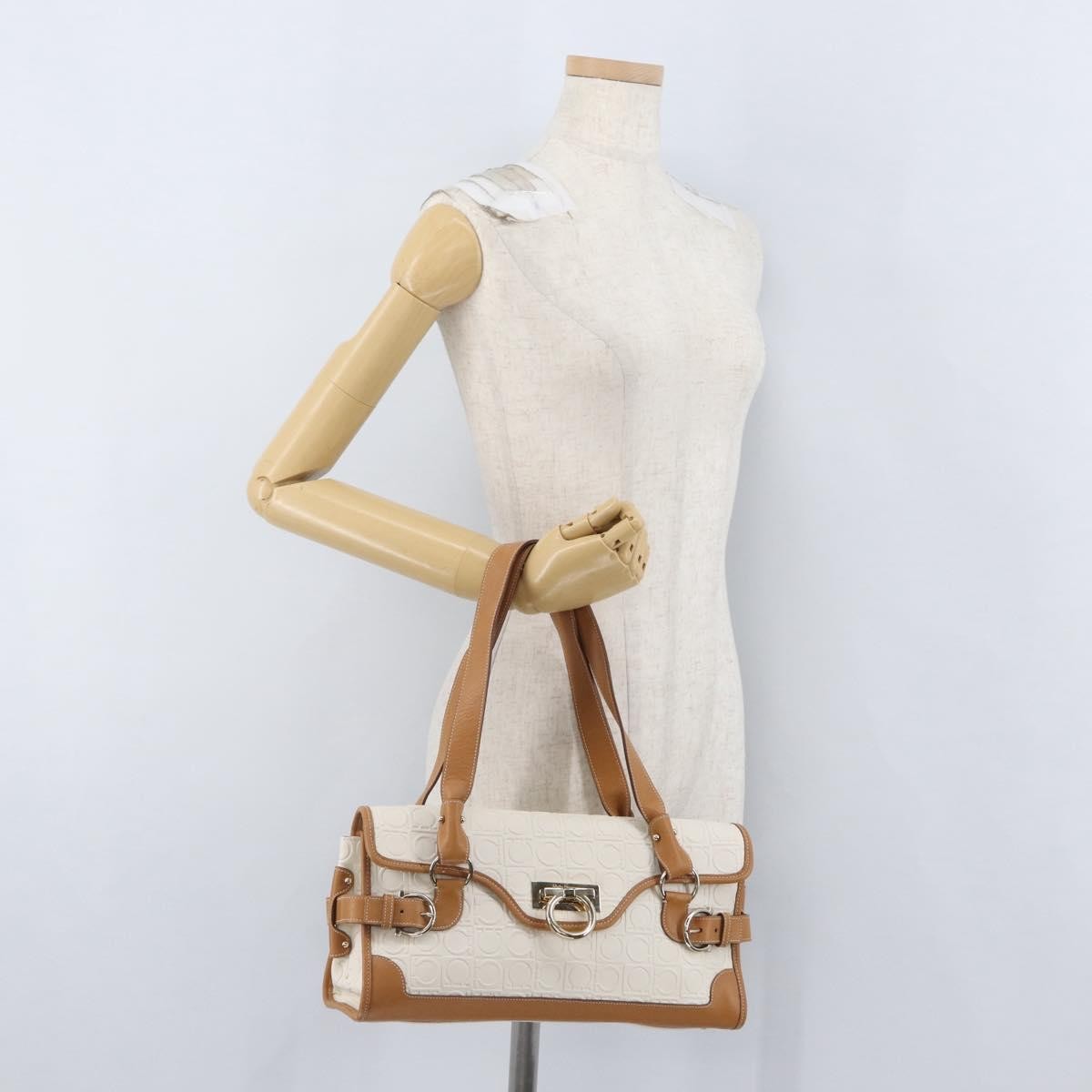 Salvatore Ferragamo Gancini Top Handle Canvas White Pvc Handbag (Pre-Owned)