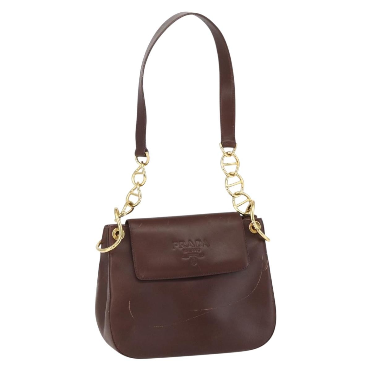 Prada Vintage Leather Brown Leather Shoulder Bag Bag (Pre-Owned)