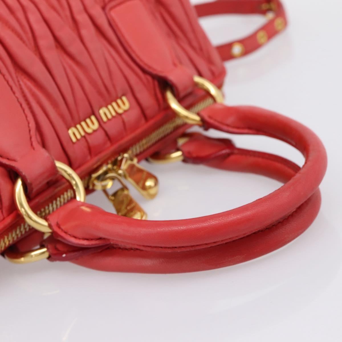 Miu Miu Madras Bowler Matelasse Leather Red Leather Handbag (Pre-Owned)