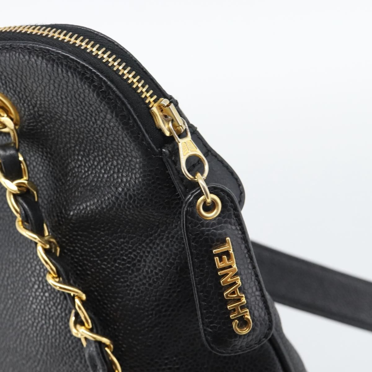 Chanel Triple Cc Chain Shoulder Caviar Leather Black Leather Shoulder Bag Bag (Pre-Owned)