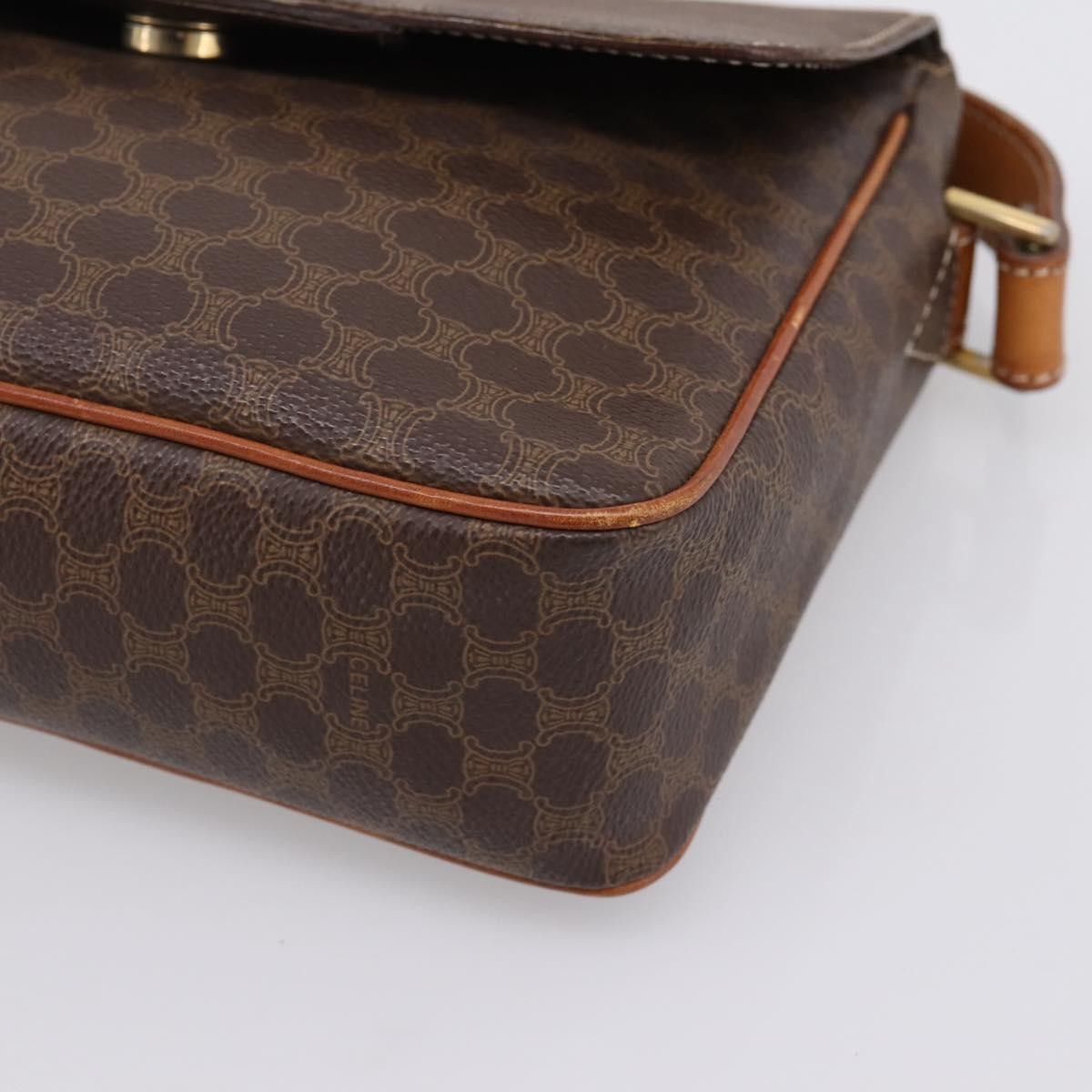 Celine Vintage Macadam Circle Logo Canvas And Leather Brown Canvas Shoulder Bag Bag (Pre-Owned)