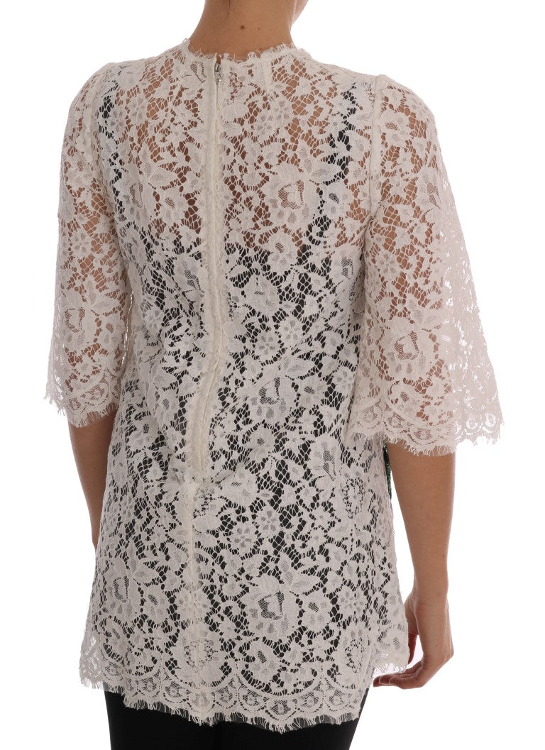 Dolce & Gabbana White Crystal Embellished Lace Women's Blouse