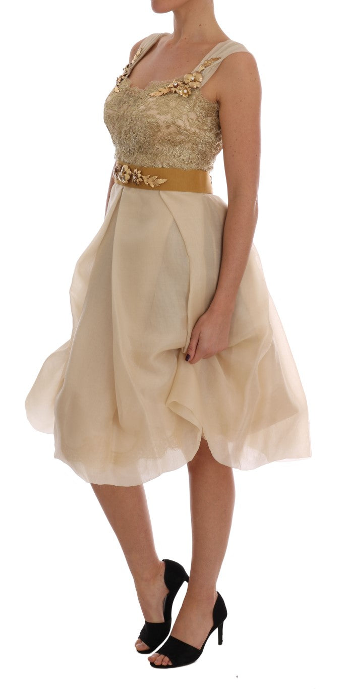 Dolce & Gabbana Gold Silk Crystal Embellished Women's Dress