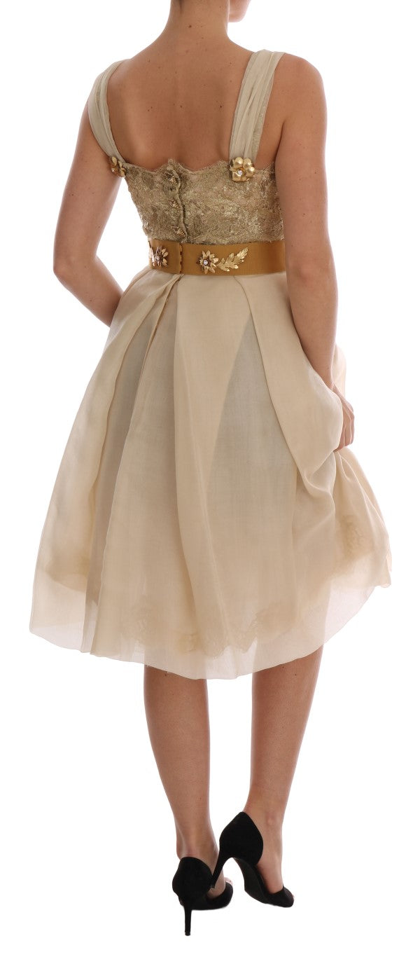 Dolce & Gabbana Gold Silk Crystal Embellished Women's Dress