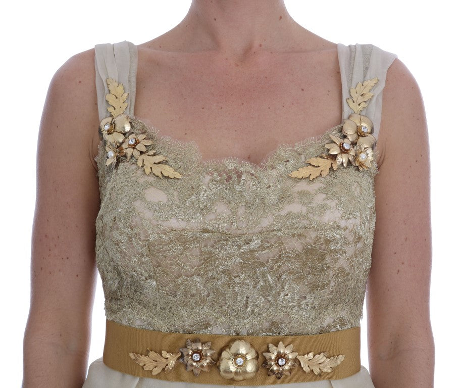 Dolce & Gabbana Gold Silk Crystal Embellished Women's Dress
