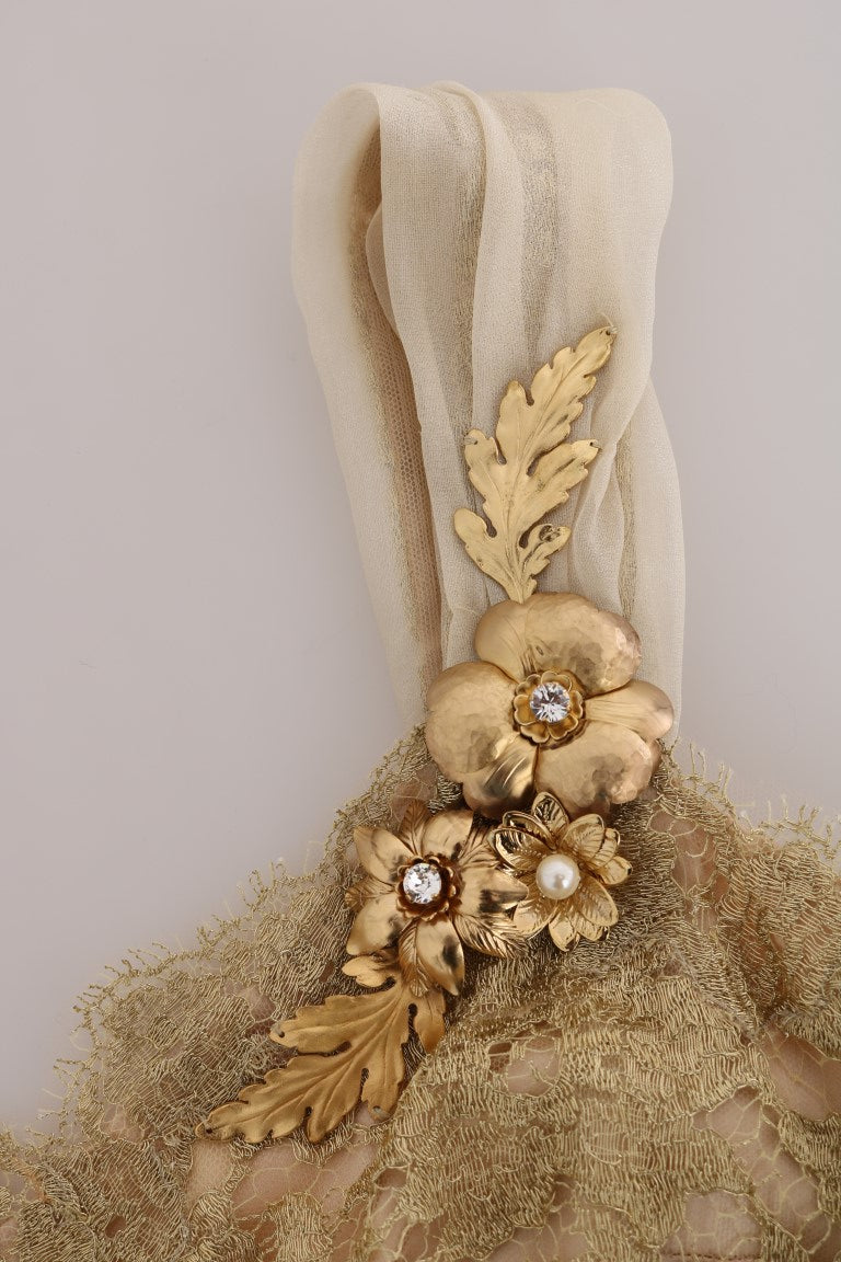 Dolce & Gabbana Gold Silk Crystal Embellished Women's Dress