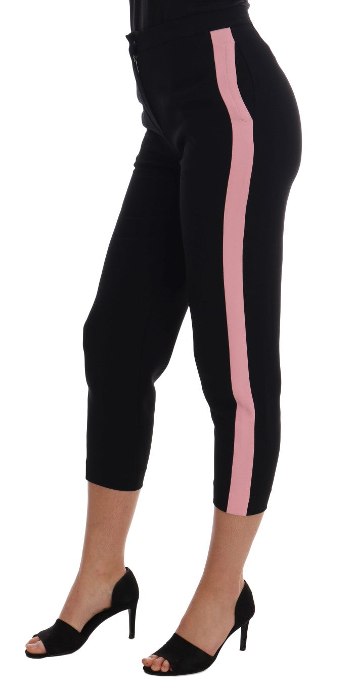 Dolce & Gabbana Black Stretch Pink Stripes Capri Women's Pants