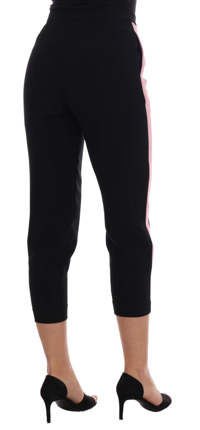 Dolce & Gabbana Black Stretch Pink Stripes Capri Women's Pants