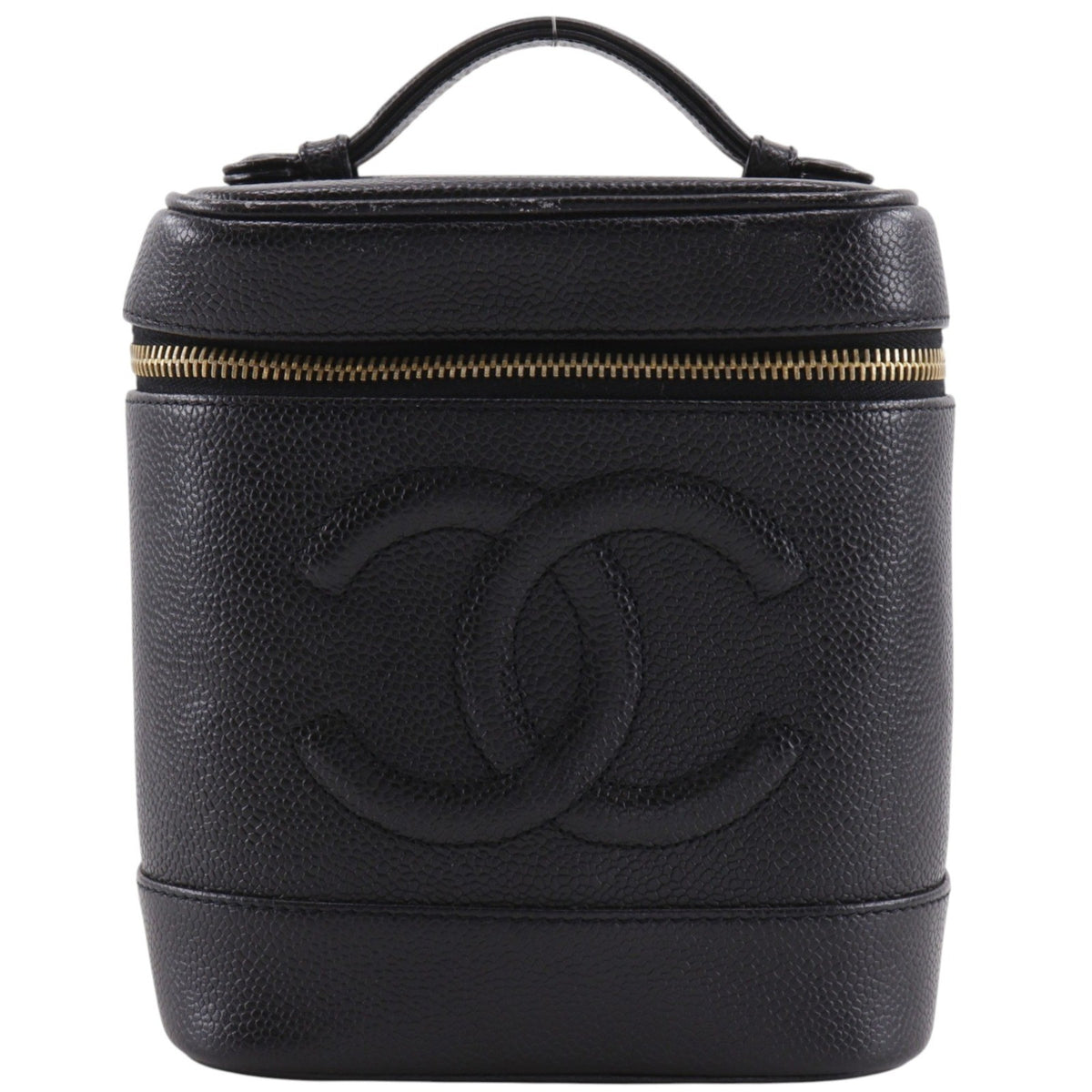 Chanel Vintage Timeless Cosmetic Case Caviar Black Leather Handbag (Pre-Owned)