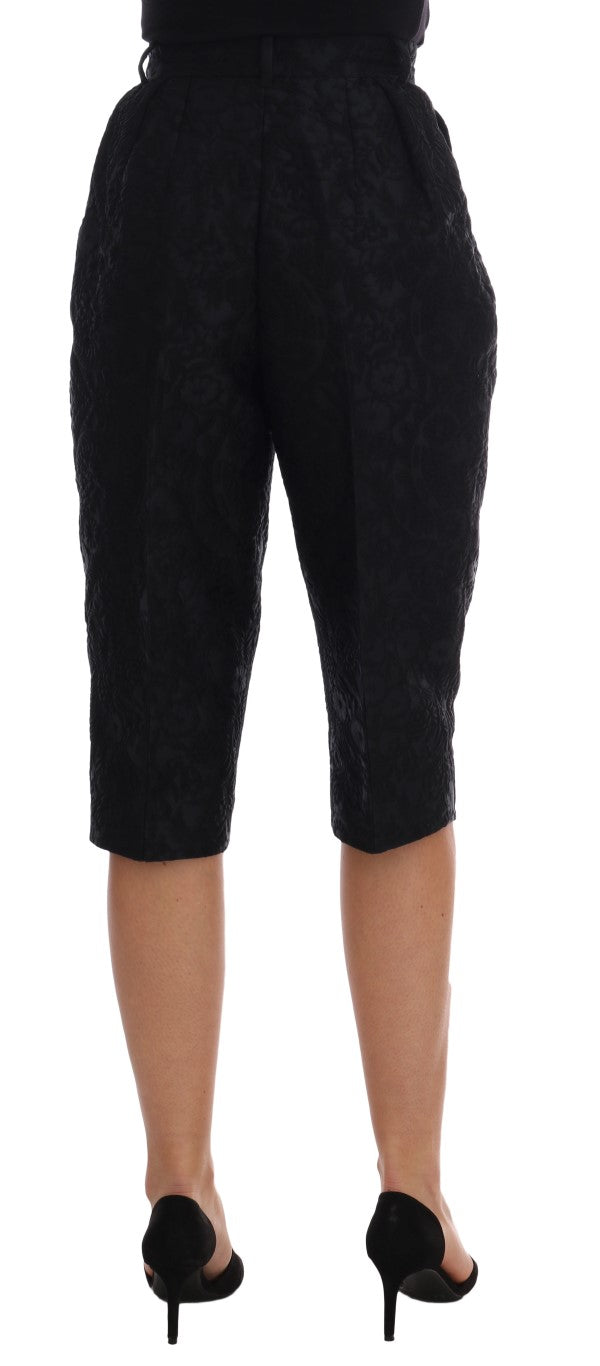 Dolce & Gabbana Black Brocade High Waist Capri Women's Shorts