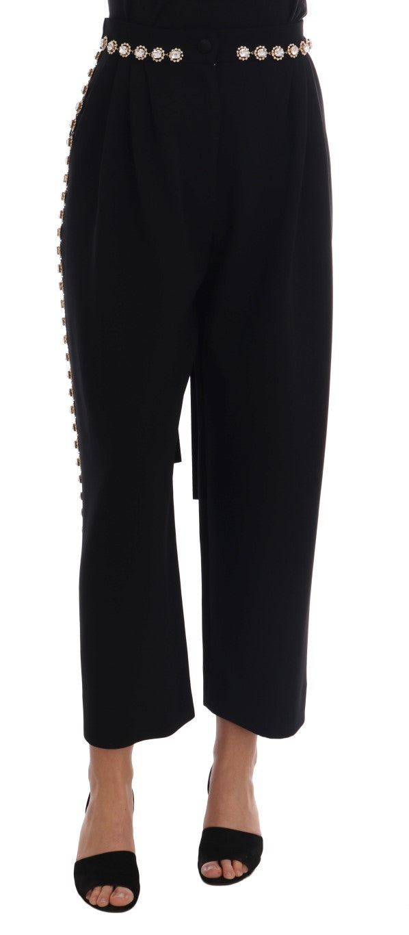 Dolce & Gabbana Black Wool Stretch Crystal Women's Pants
