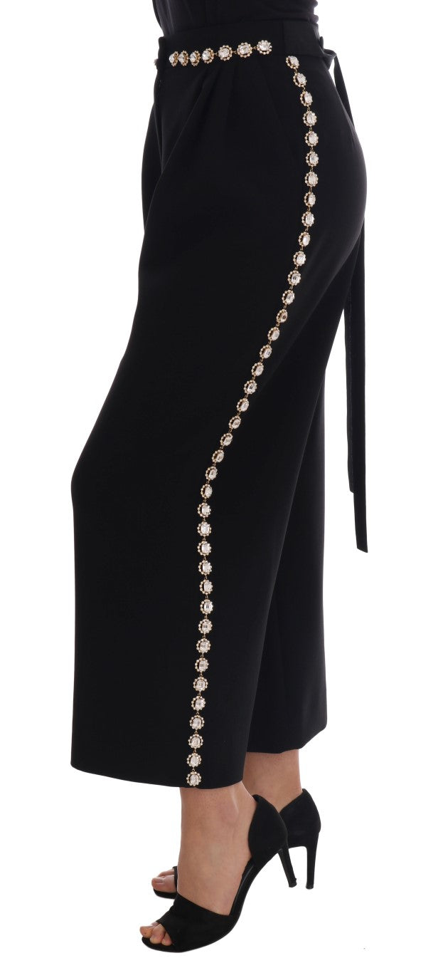 Dolce & Gabbana Black Wool Stretch Crystal Women's Pants