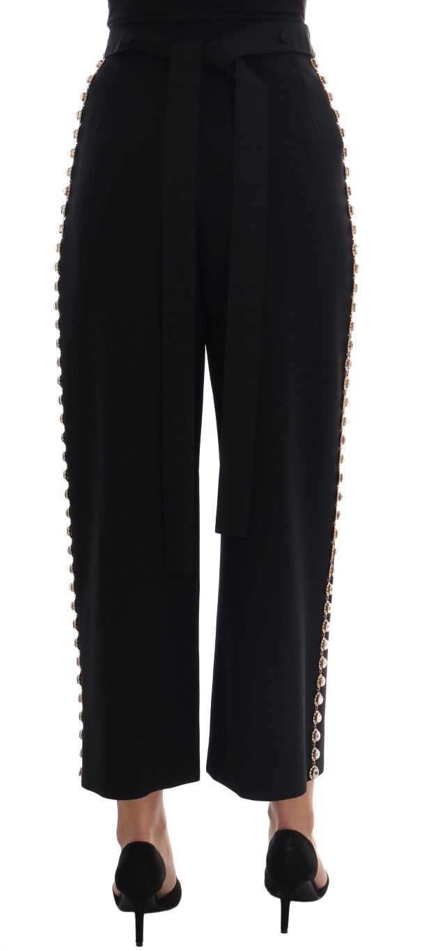 Dolce & Gabbana Black Wool Stretch Crystal Women's Pants