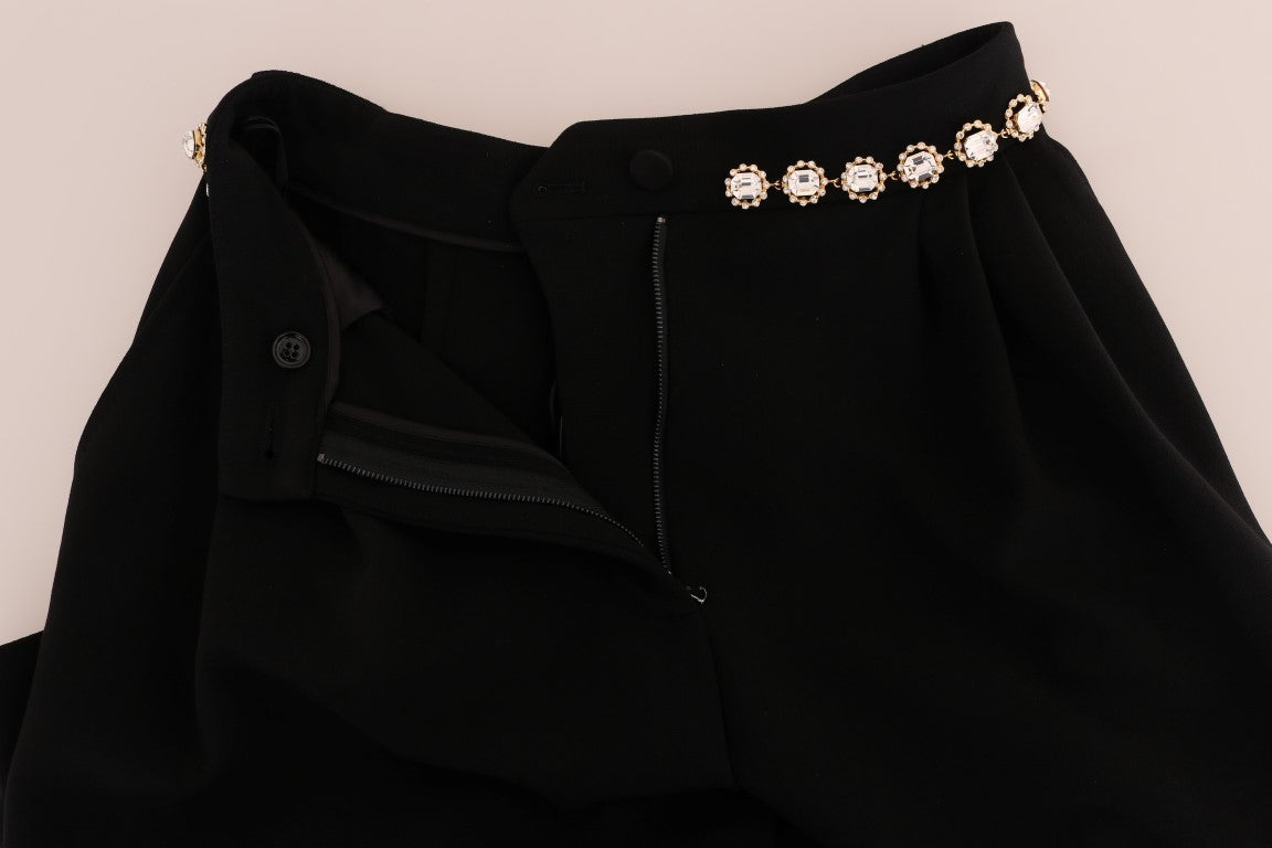 Dolce & Gabbana Black Wool Stretch Crystal Women's Pants