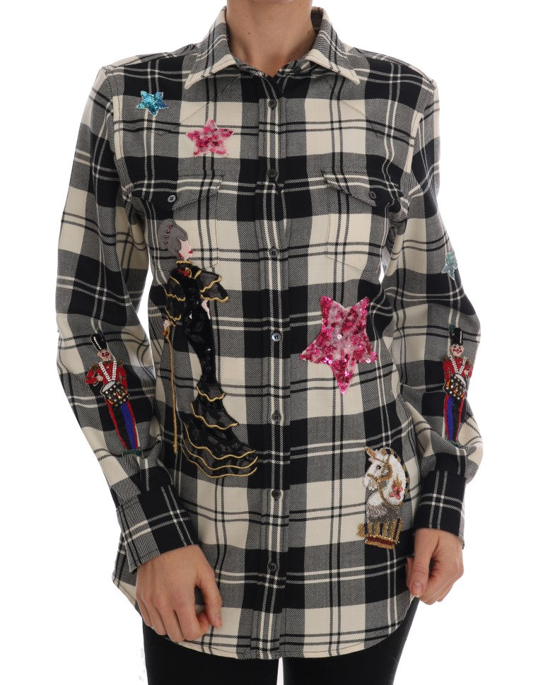Dolce & Gabbana Black White Fairy Tale Crystal Women's Shirt