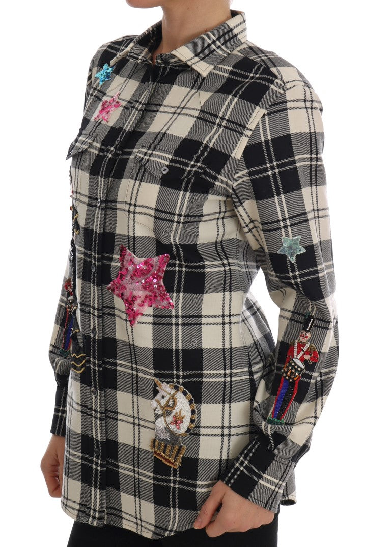 Dolce & Gabbana Black White Fairy Tale Crystal Women's Shirt