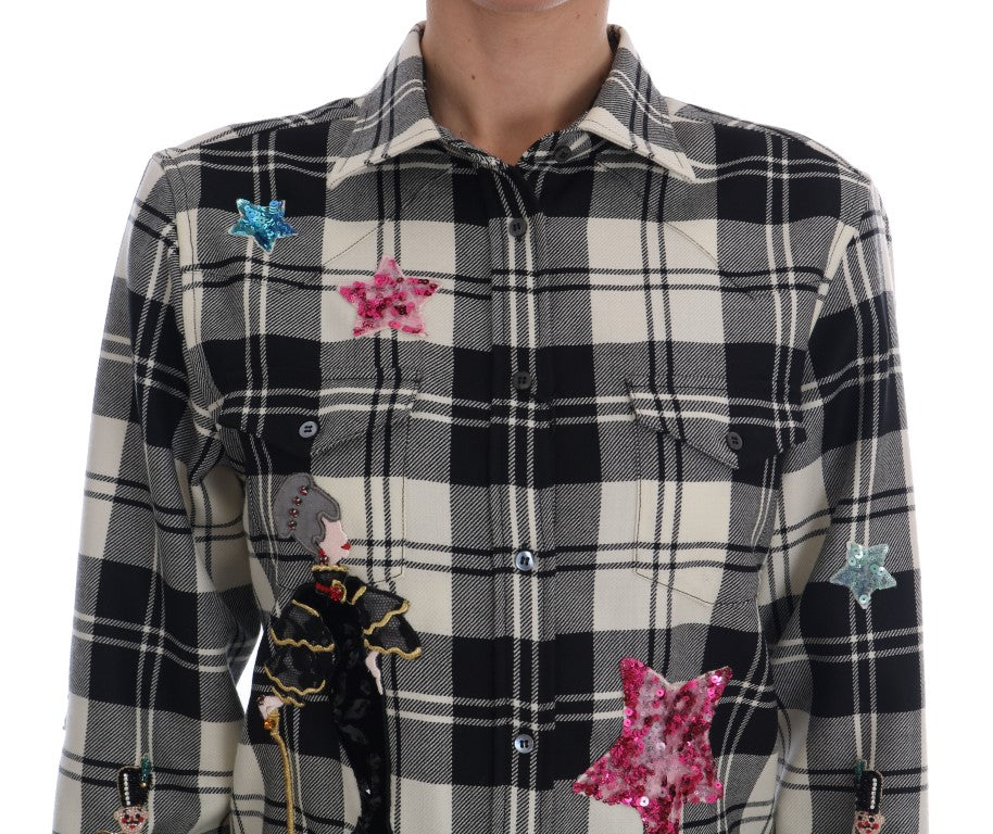 Dolce & Gabbana Black White Fairy Tale Crystal Women's Shirt