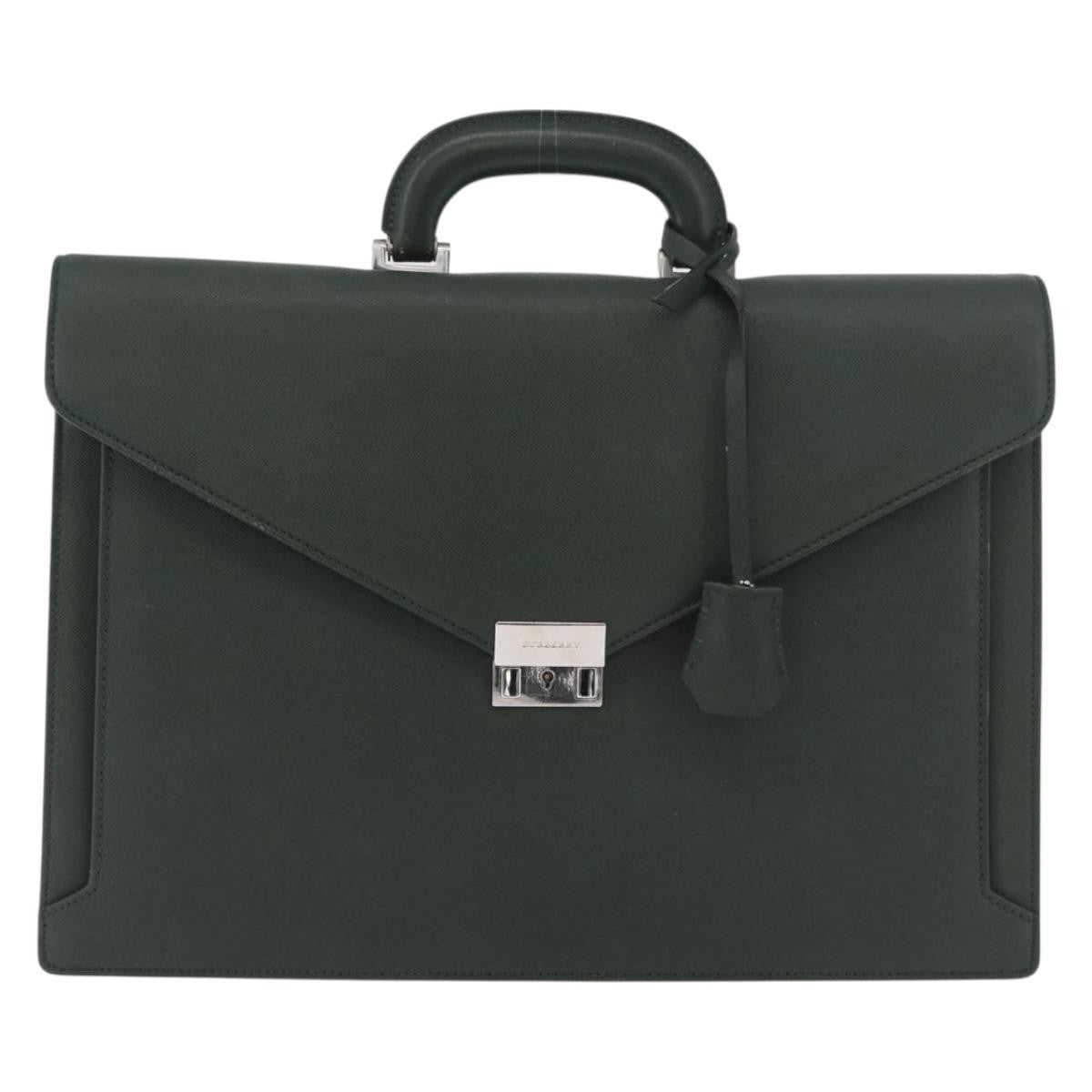 Burberry Briefcase Leather Green Leather Briefcase Bag (Pre-Owned)