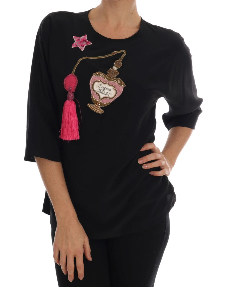 Dolce & Gabbana Black Silk Fairy Tale Top Crystal Women's Blouse