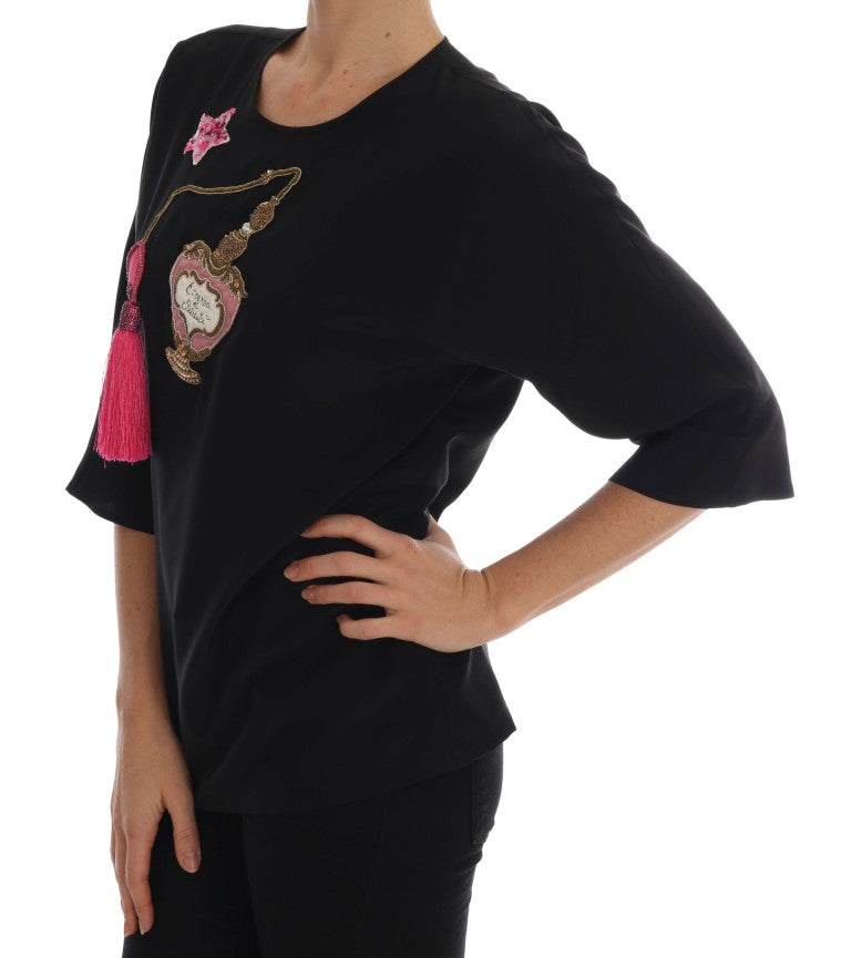 Dolce & Gabbana Black Silk Fairy Tale Top Crystal Women's Blouse