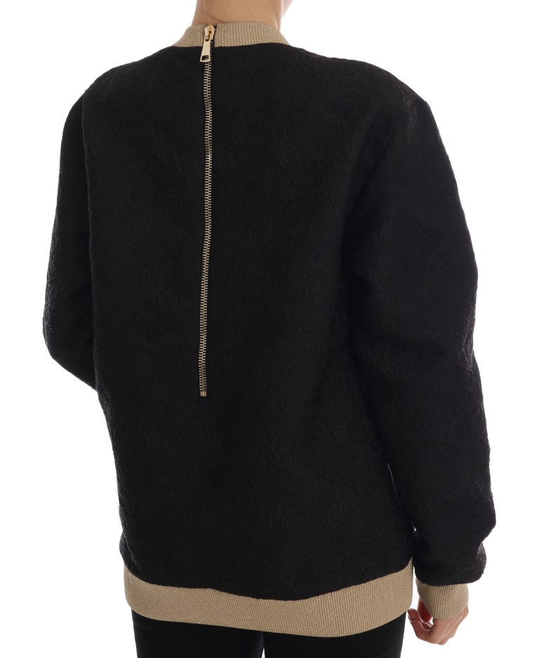 Dolce & Gabbana Black Fairy Tale Brocade Zipper Women's Sweater