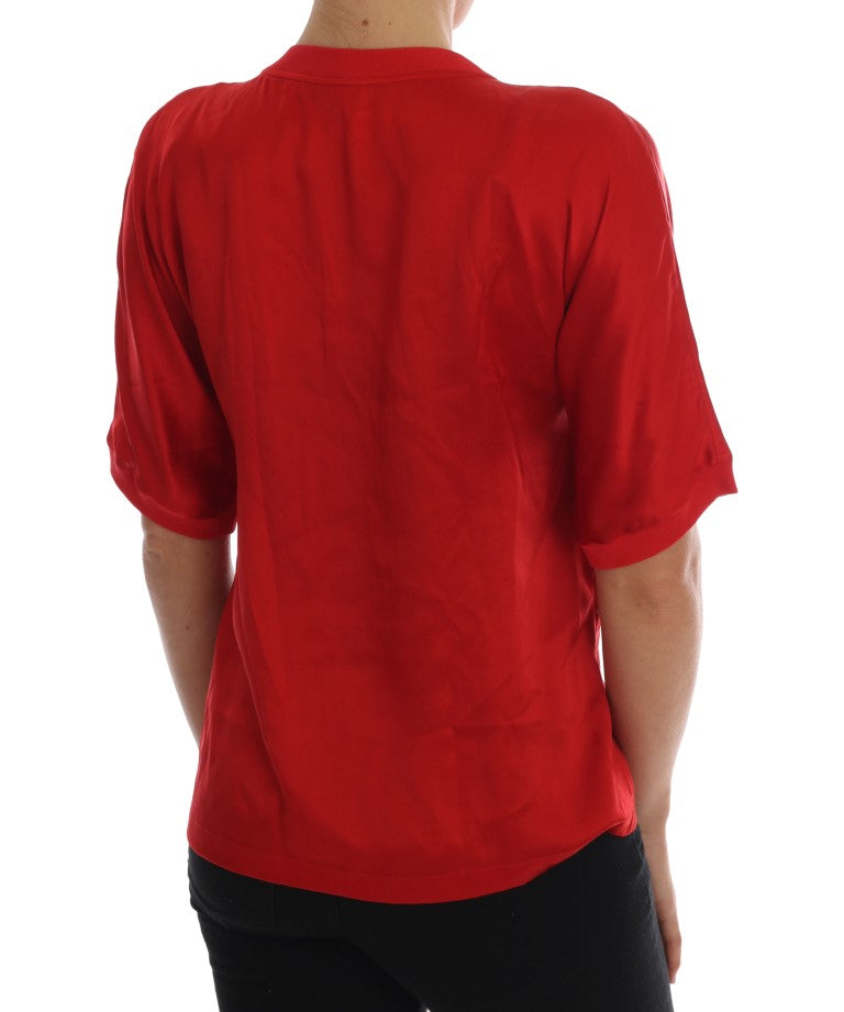Dolce & Gabbana Red Silk Orange Vase Crystal Women's Top