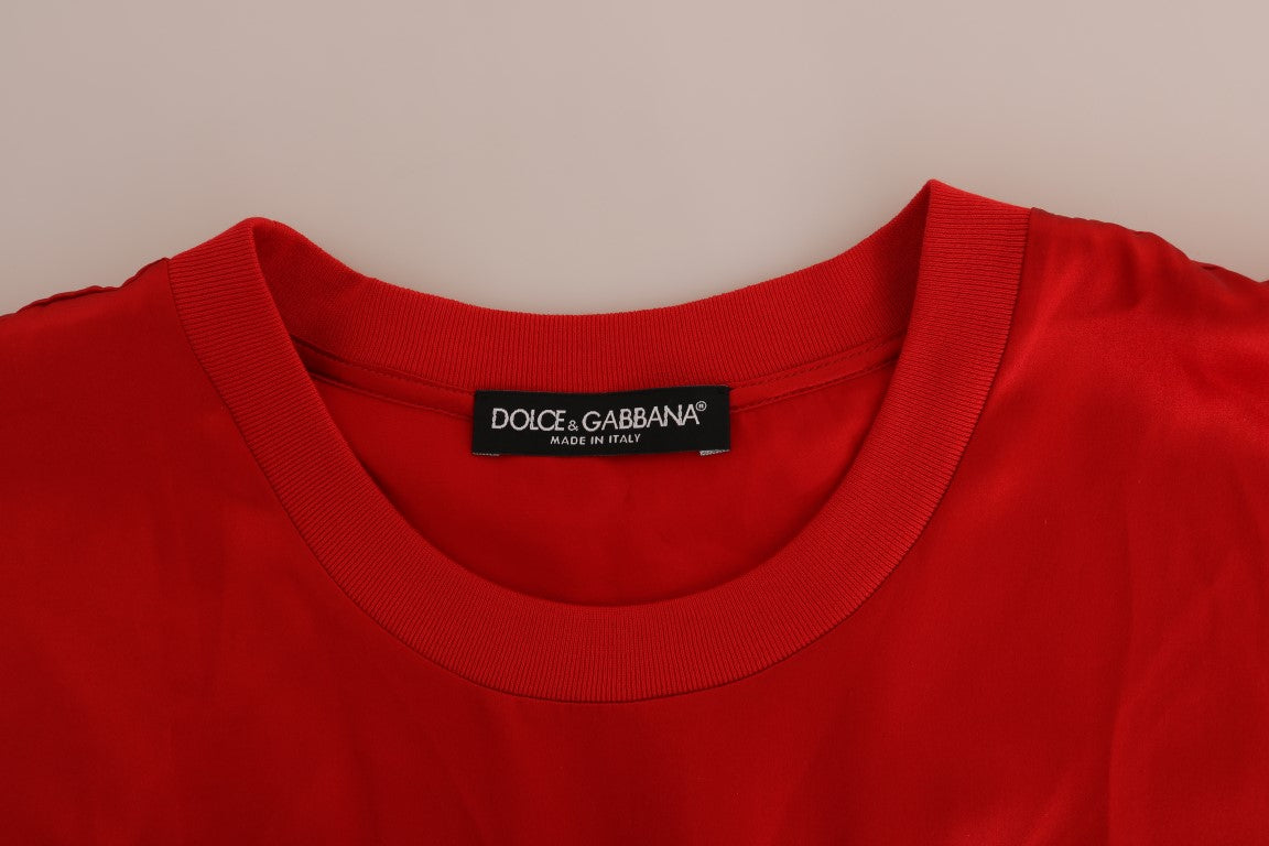 Dolce & Gabbana Red Silk Orange Vase Crystal Women's Top