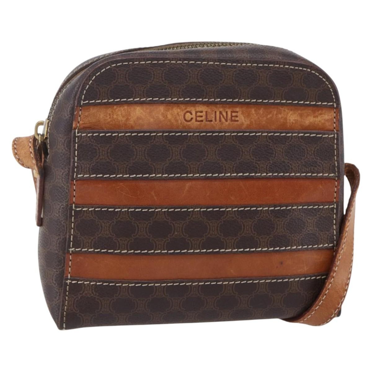 Celine Vintage Macadam Canvas And Leather Brown Canvas Shoulder Bag Bag (Pre-Owned)