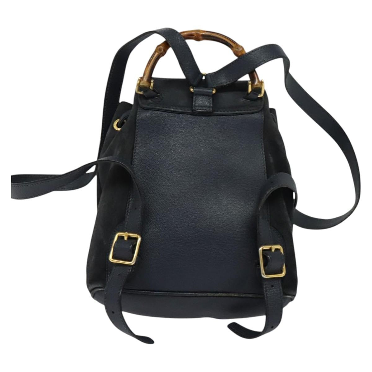 Gucci Gucci Bamboo Daim Navy Suede Backpack Bag (Pre-Owned)