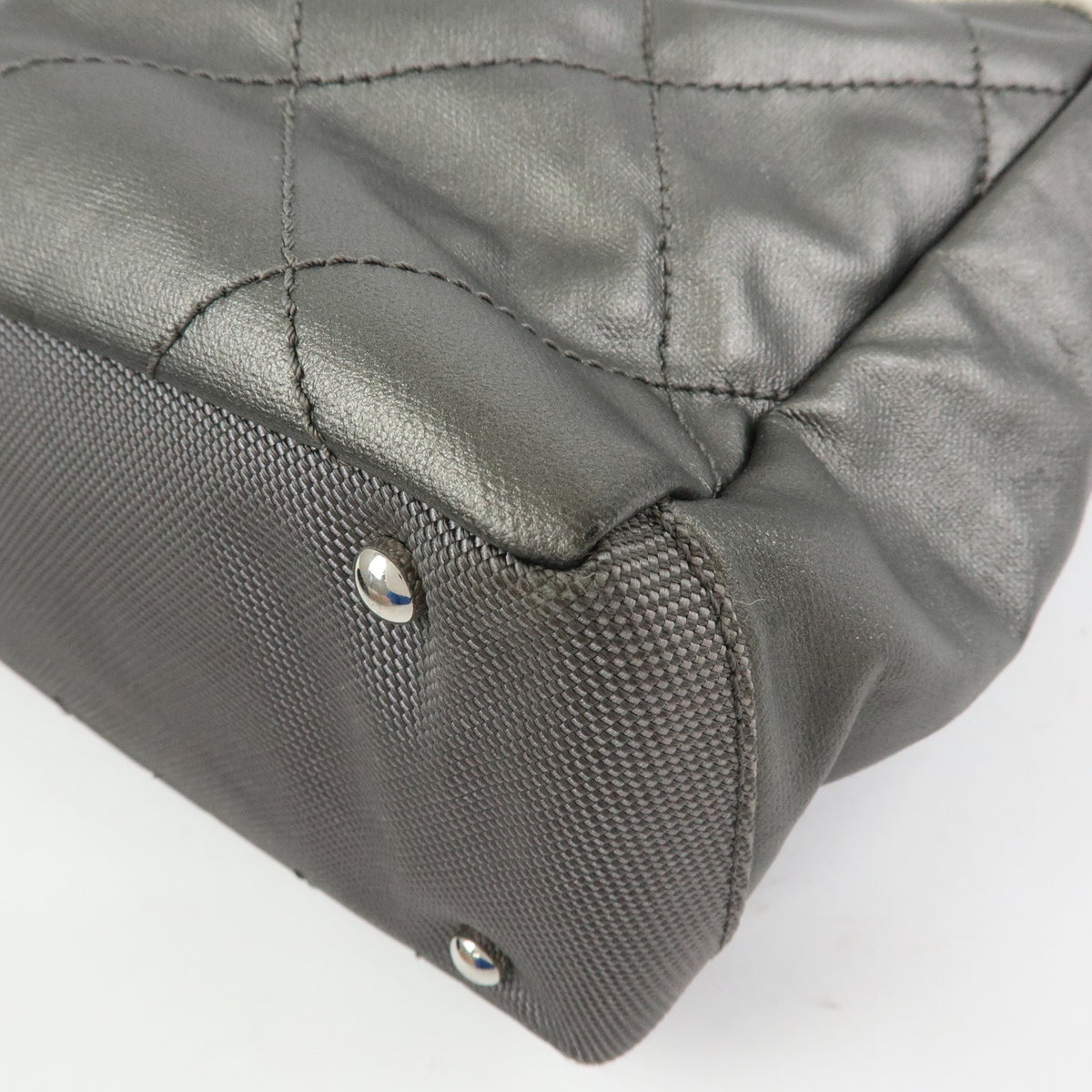 Chanel Biarritz Quilted Coated Canvas Gray Canvas Tote Bag Bag (Pre-Owned)