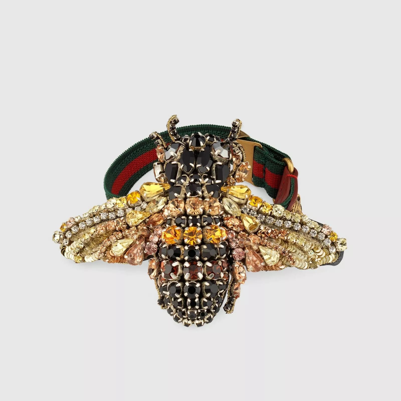 Gucci★素敵！Crystal Bee Bracelet GRG Elastic Band Gucci Black/Gold Crystal Bee Bracelet w/Tiger Head and GRG