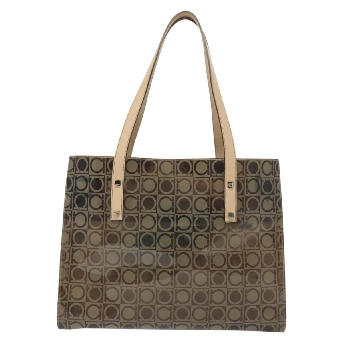 Salvatore Ferragamo Gancini Tote Vinyl Brown Synthetic Tote Bag Bag (Pre-Owned)