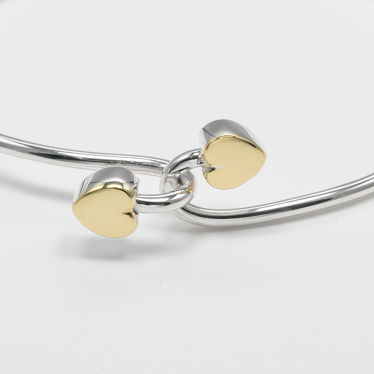 Tiffany & Co. Double Heart Lock Bangle Sterling Silver With 18K Yellow Gold Silver Silver Bracelet Jewelry (Pre-Owned)
