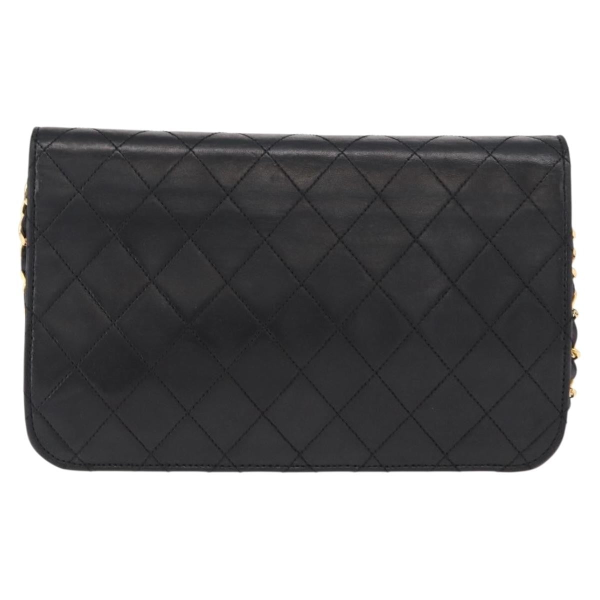 Chanel Vintage Full Flap Quilted Lambskin Black Leather Shoulder Bag Bag (Pre-Owned)