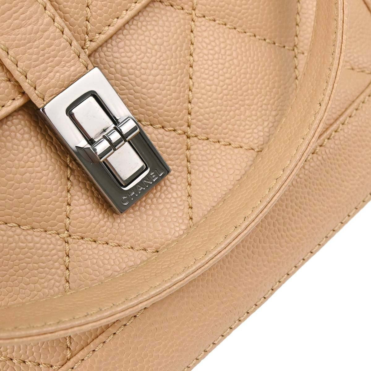 Chanel Mademoiselle Lock Shoulder Bag Quilted Caviar Beige Leather Shoulder Bag Bag (Pre-Owned)